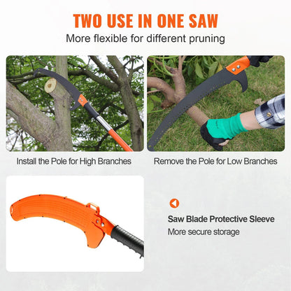 Fiberglass Pole Saw 7.3-27FT, Manual Tree Trimmer for Tall Branches, Sharp Steel Blade, Perfect for Pruning Palms, Shrubs & Garden Maintenance