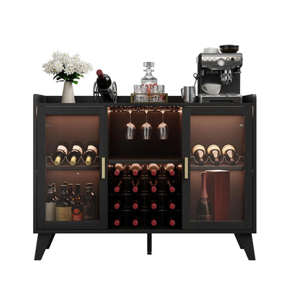 Ataucjin 47" Wine Bar Cabinet With LED Lights,Modern Liquor Cabinet With Wine Racks And Glass Holders,Home Coffee Bar Cabinet,Freestanding Kitchen Buffet Sideboard Storage Shelf For Living Dining Room