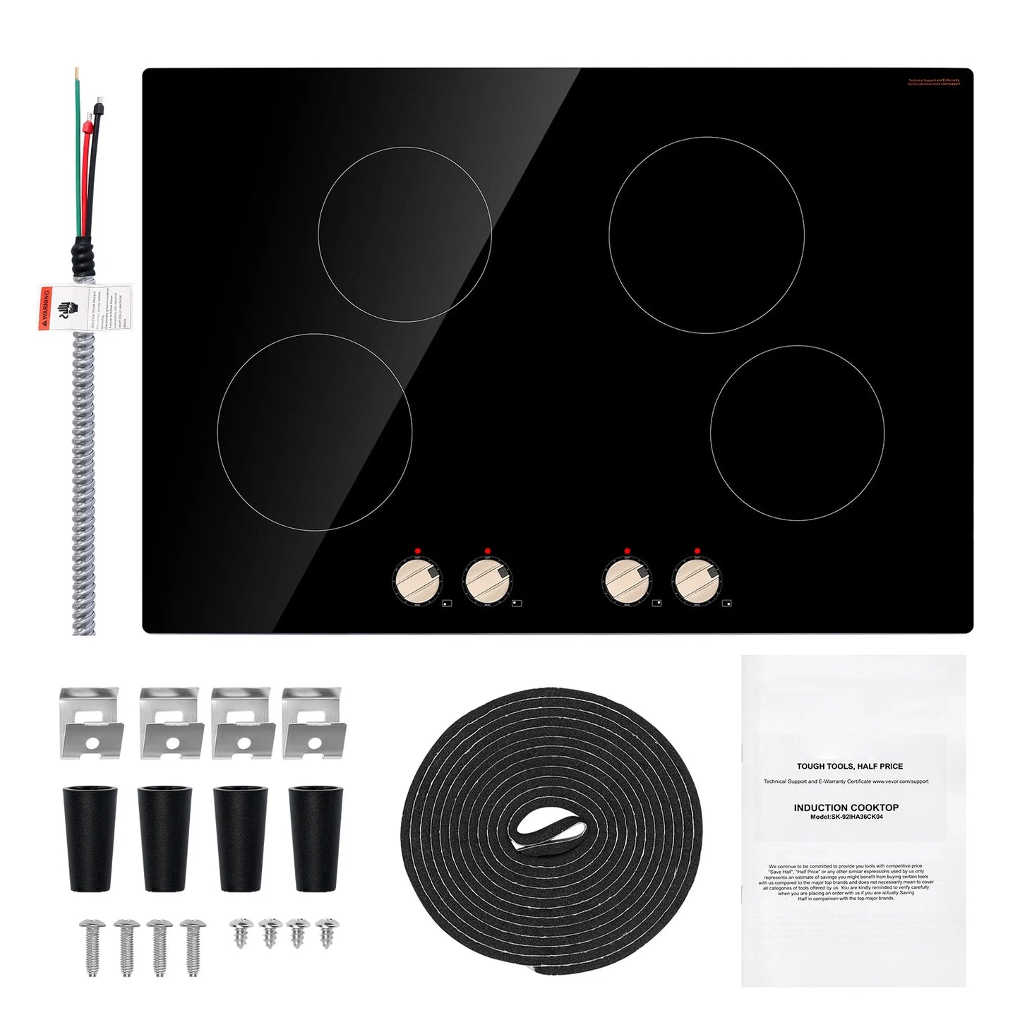 KFFKFF 4 Burner Built-in Electric Cooktop, 6600W 30" Built-in Top Electric Stove, with Knob Control, Temperature & Power Levels, Glass Top, Independent Control for Different Pots