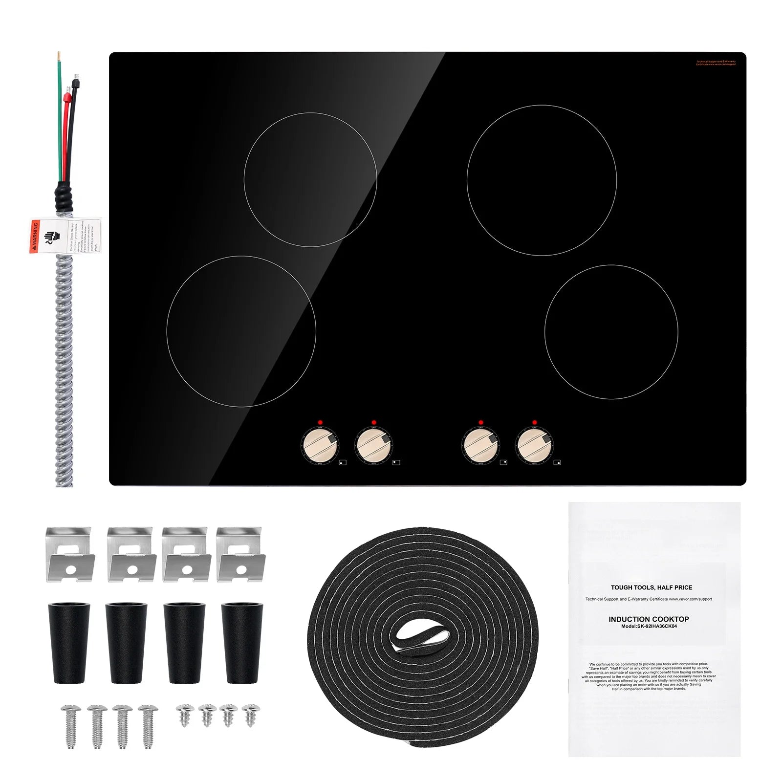 KFFKFF 4 Burner Built-in Electric Cooktop, 6600W 30" Built-in Top Electric Stove, with Knob Control, Temperature & Power Levels, Glass Top, Independent Control for Different Pots