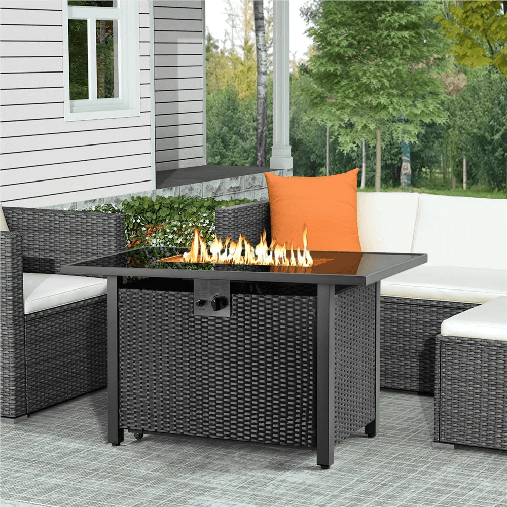 Yaheetech 43'' Propane Fire Pit 50,000 BTU Outdoor Gas Fire Pit with Tempered Glass Tabletop, Black