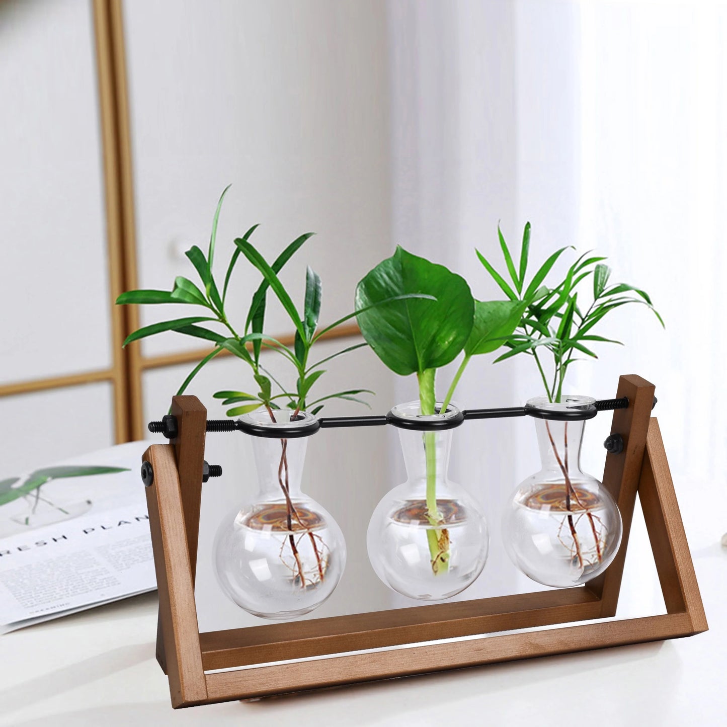 Better Homes & Gardens Painted Rectangle Glass and Wood Planter & Stand Set