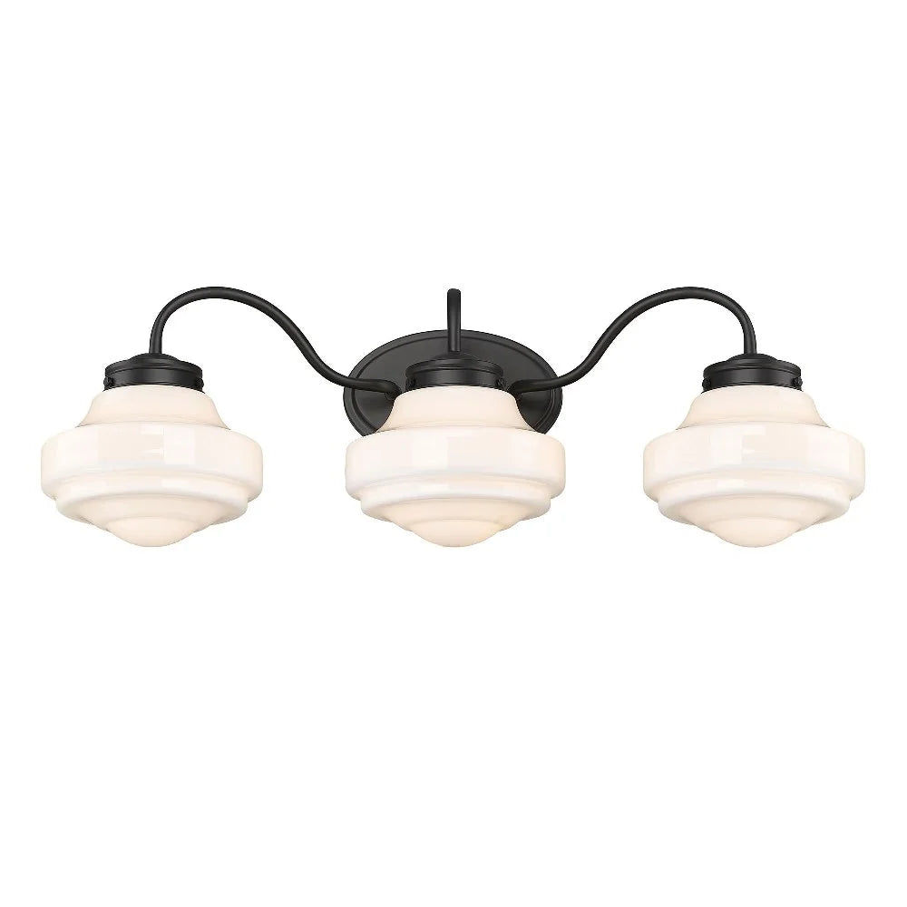 Ingalls 3-Light Vanity Light in Matte Black with Vintage Milk Glass