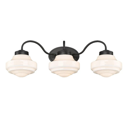 Ingalls 3-Light Vanity Light in Matte Black with Vintage Milk Glass