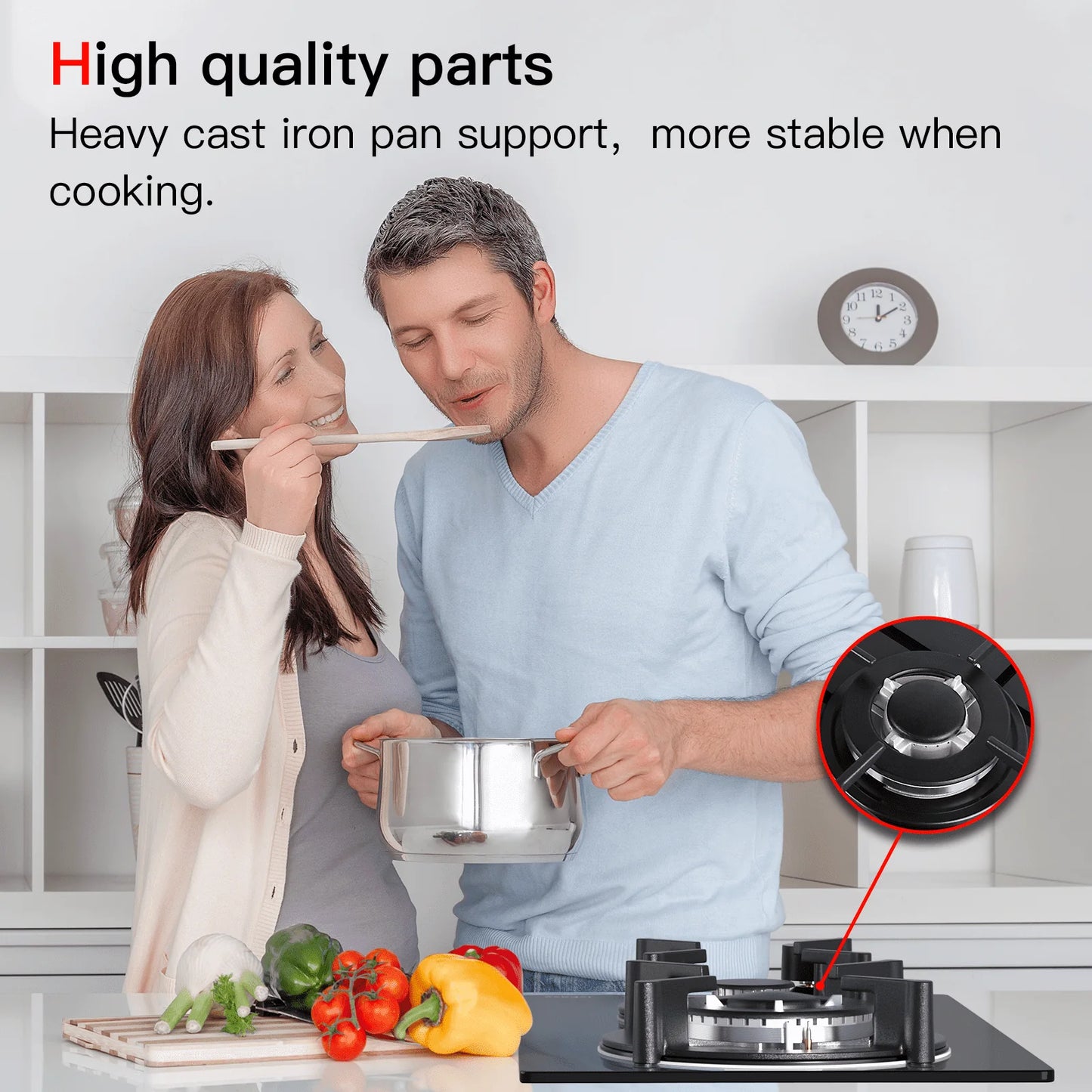 IsEasy Tempered Glass Gas Cooktop, 12 2 Burners 120V Built-in Gas Hob Suitable For Dual Fuel LPG/NG, Thermocouple Protection