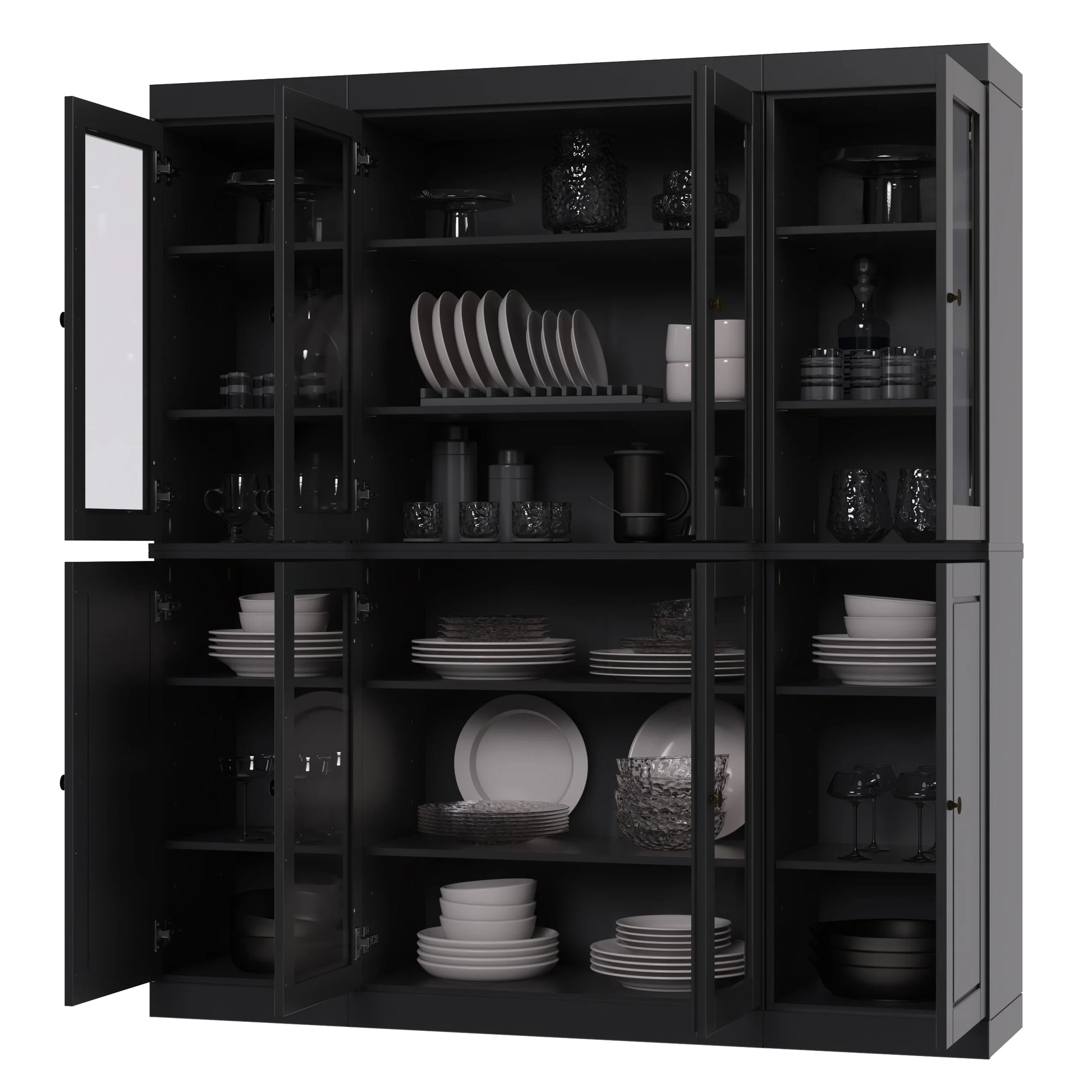 Palace Imports 100% Solid Wood Kitchen Pantry Storage Cabinet with Glass Doors and Adjustable Shelves, Black