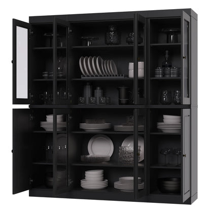 Palace Imports 100% Solid Wood Kitchen Pantry Storage Cabinet with Glass Doors and Adjustable Shelves, Black