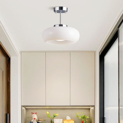 Arturesthome Ceiling Light Fixture Glass Lampshade Pendant Light with Brass Cover Amber Glass Hanging Lamp Vintage Yellow Glass Semi Flush Mount Ceiling Light for Princess Room Cloakroom