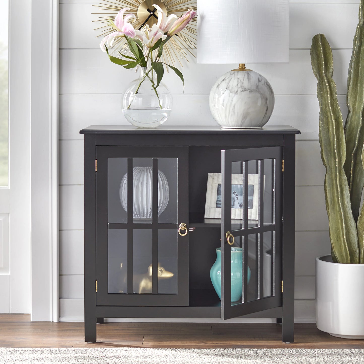 Simple Living Portland 2-Door Glass Cabinet Antique White