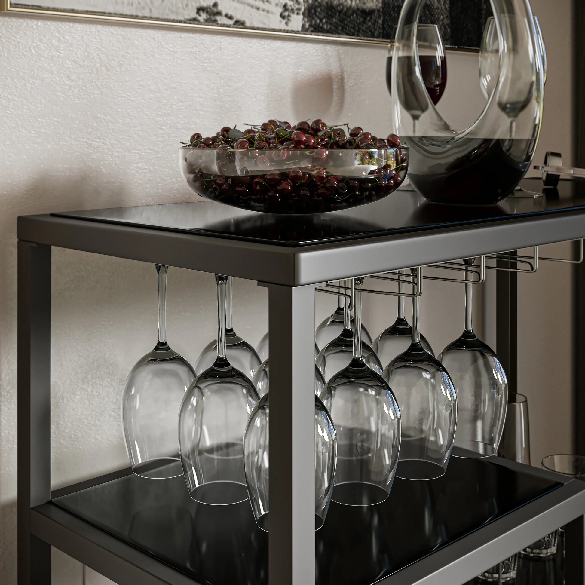 Holly & Martin Zephs indoor Bar Cart - Gunmetal Gray with Black Glass 40 x 37.5