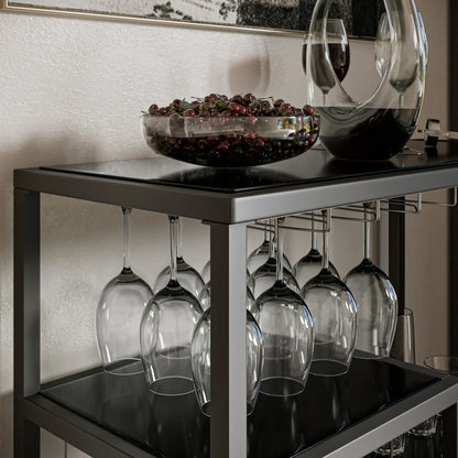 Holly & Martin Zephs indoor Bar Cart - Gunmetal Gray with Black Glass 40 x 37.5