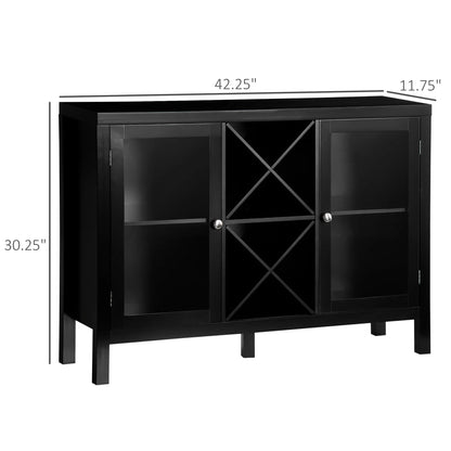HOMCOM Coffee Bar Cabinet, Sideboard Buffet Cabinet with Removable Wine Rack, Tempered Glass Door and Adjustable Shelves, Wine Cabinet for Living Room, Kitchen, Entryway, Black