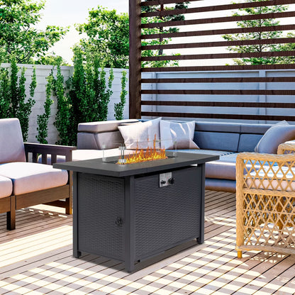 43 in Propane Fire Pit Table, 50,000 BTU Auto-Ignition Fire Pit Table, Gas Fire Pits for Outside with Glass Stone and Waterproof Cover, Grey Rattan, CSA Certification for Garden/Patio/Backyard