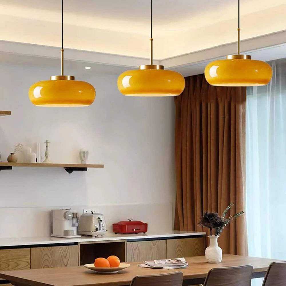 Arturesthome Ceiling Light Fixture Glass Lampshade Pendant Light with Brass Cover Amber Glass Hanging Lamp Vintage Yellow Glass Semi Flush Mount Ceiling Light for Princess Room Cloakroom