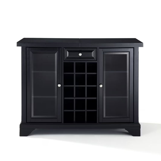Exquisite Sliding Top Bar Cabinet | Solid Hardwood & Wood Veneers | Beveled Glass Doors | Ample Storage & Serving Space | Wine Bottle Storage | Timeless Design