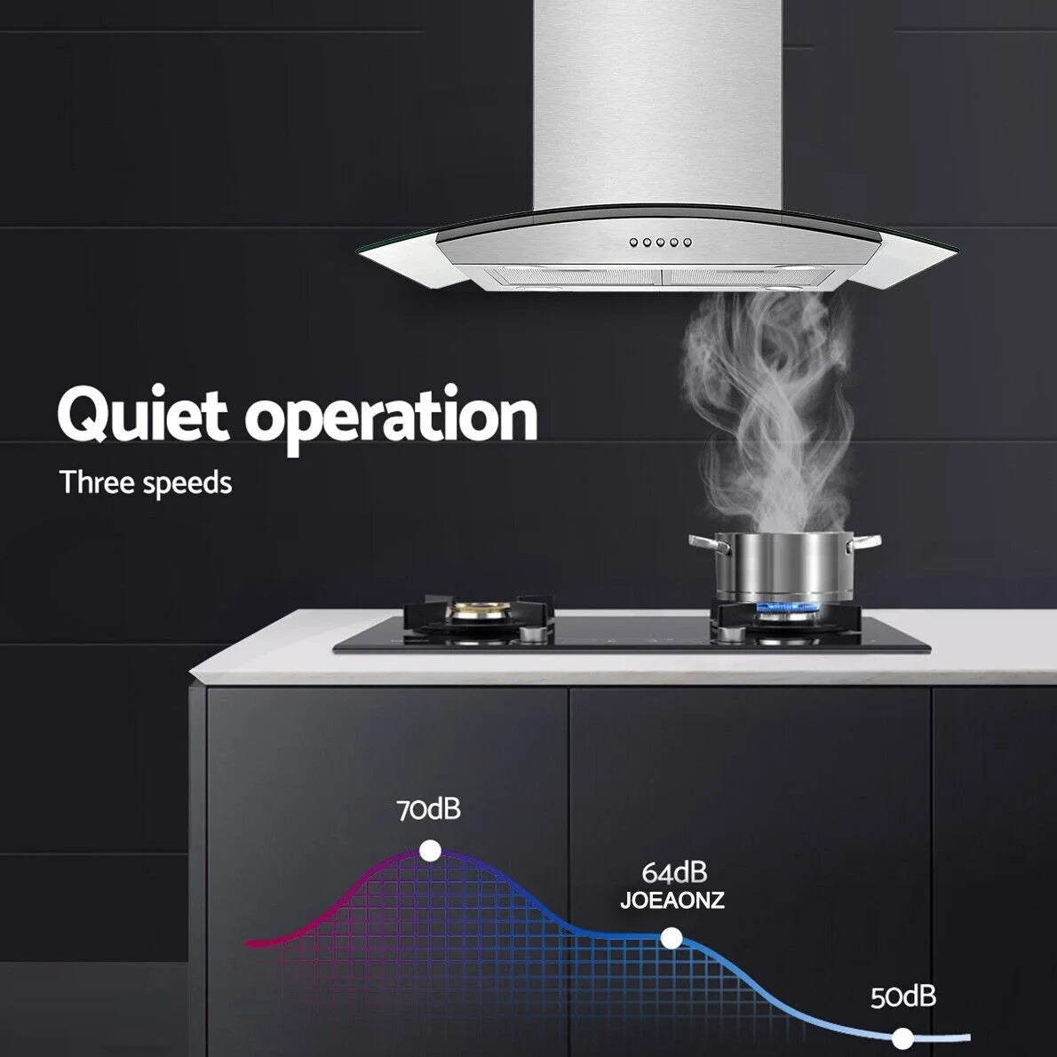 30 inch Island Mount Range Hood 900CFM Tempered Glass 3-Speed Vent Hood Stainless Steel Dishwasher