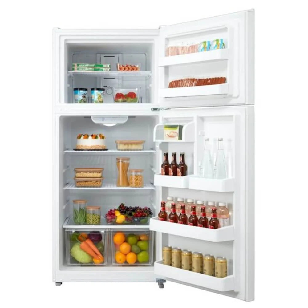 MIDEA 18 CF Top Mount Refrigerator, Glass Shelves, Ice Maker Ready, ESTAR