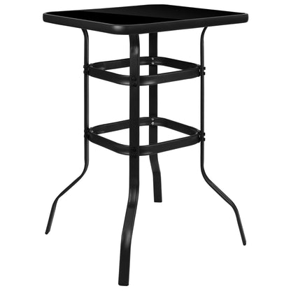 Emma + Oliver 3 Piece Outdoor Bar Height Set-Glass Patio Bar Table-Black All-Weather Barstools