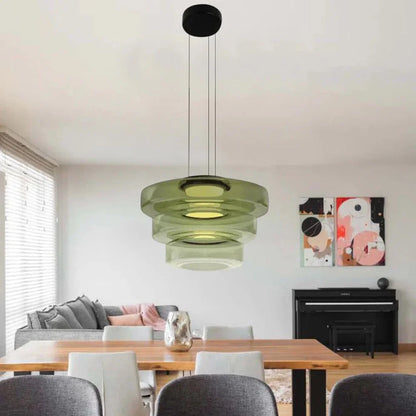 Arturesthome Contemporary Multi-Layer Clear Glass Pendant Lighting, Amber/Green/Grey