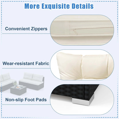 Costway 5 Pieces Outdoor Furniture Set with Seat & Back Cushions Tempered Glass Tabletop