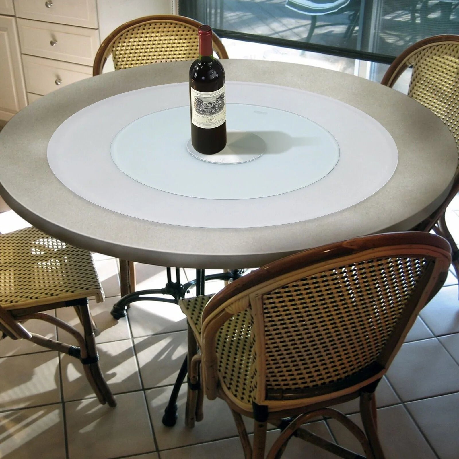 60cm/23.62inch Round Glass Top Dining Table 60-80cm Beveled Polished Edge Turntable for Banquet