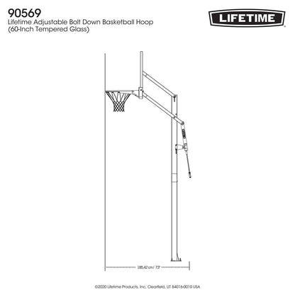 Lifetime 7.5ft. – 10ft. Adjustable Height 60” Tempered Glass Bolt-Down Basketball System (90569)