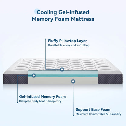 ZUNMOS 10 Inch Twin Memory Foam Mattress for Cool Sleep, CertiPUR-US Certified Pressure Relieving, Removeable Cover Medium Firm Mattresses, Fiberglass Free, Mattress in a Box