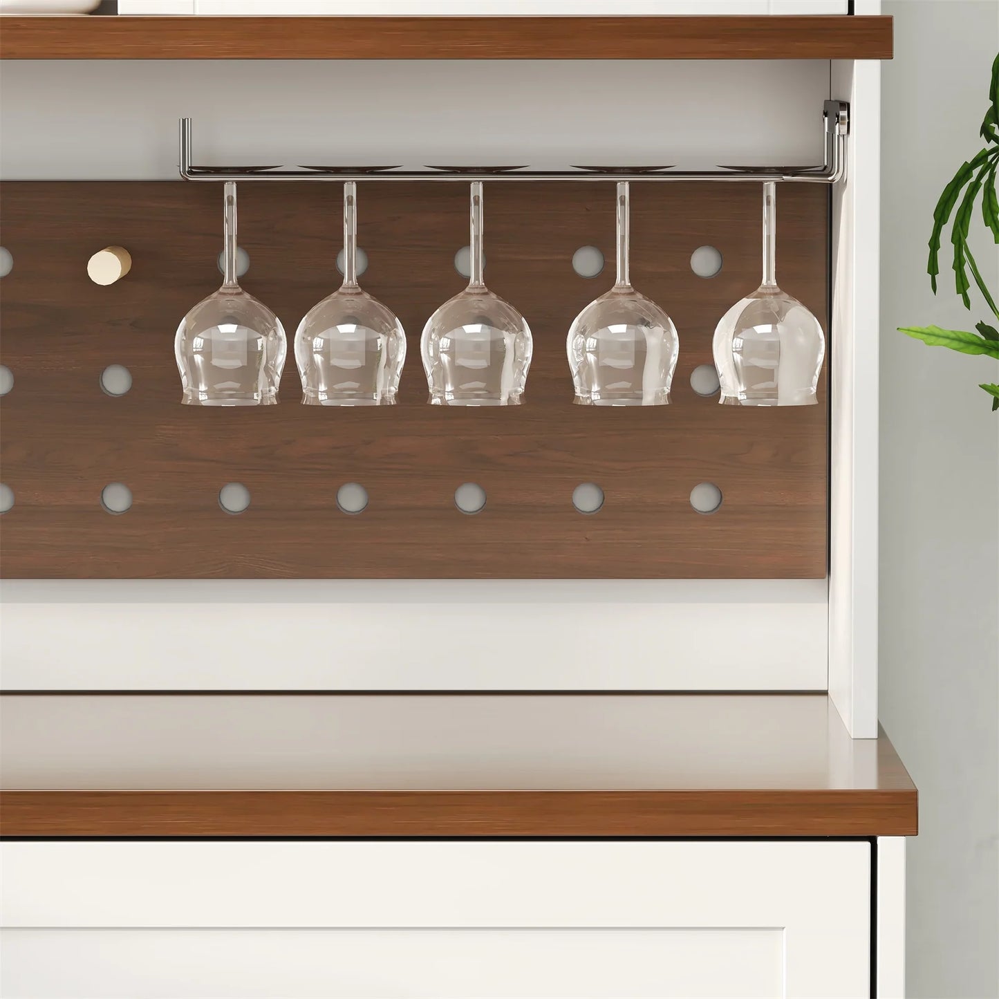 LAFGUR 72" Kitchen Storage Cabinet with Power Outlet & LED Light, Coffee Bar Cabinet with Drawers & Wine Glass Rack,Sideboard for Home,White