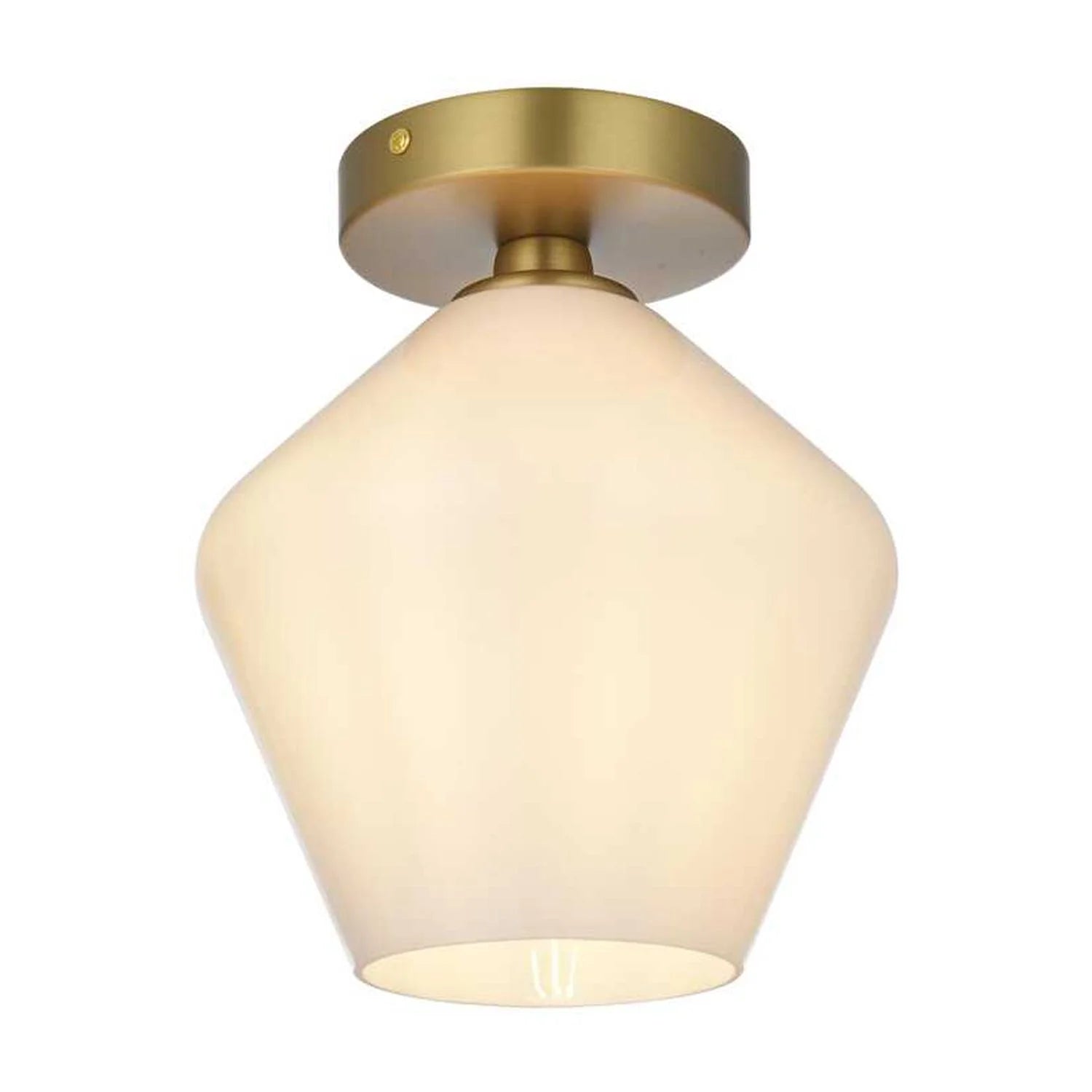 Gene 1 light Brass and Frosted white glass Flush mount