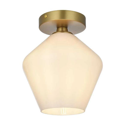 Gene 1 light Brass and Frosted white glass Flush mount