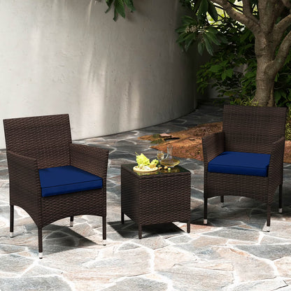 Costway 3 PCS Outdoor Conversation Set with Cushioned Seat & Tempered Glass Tabletop Beige