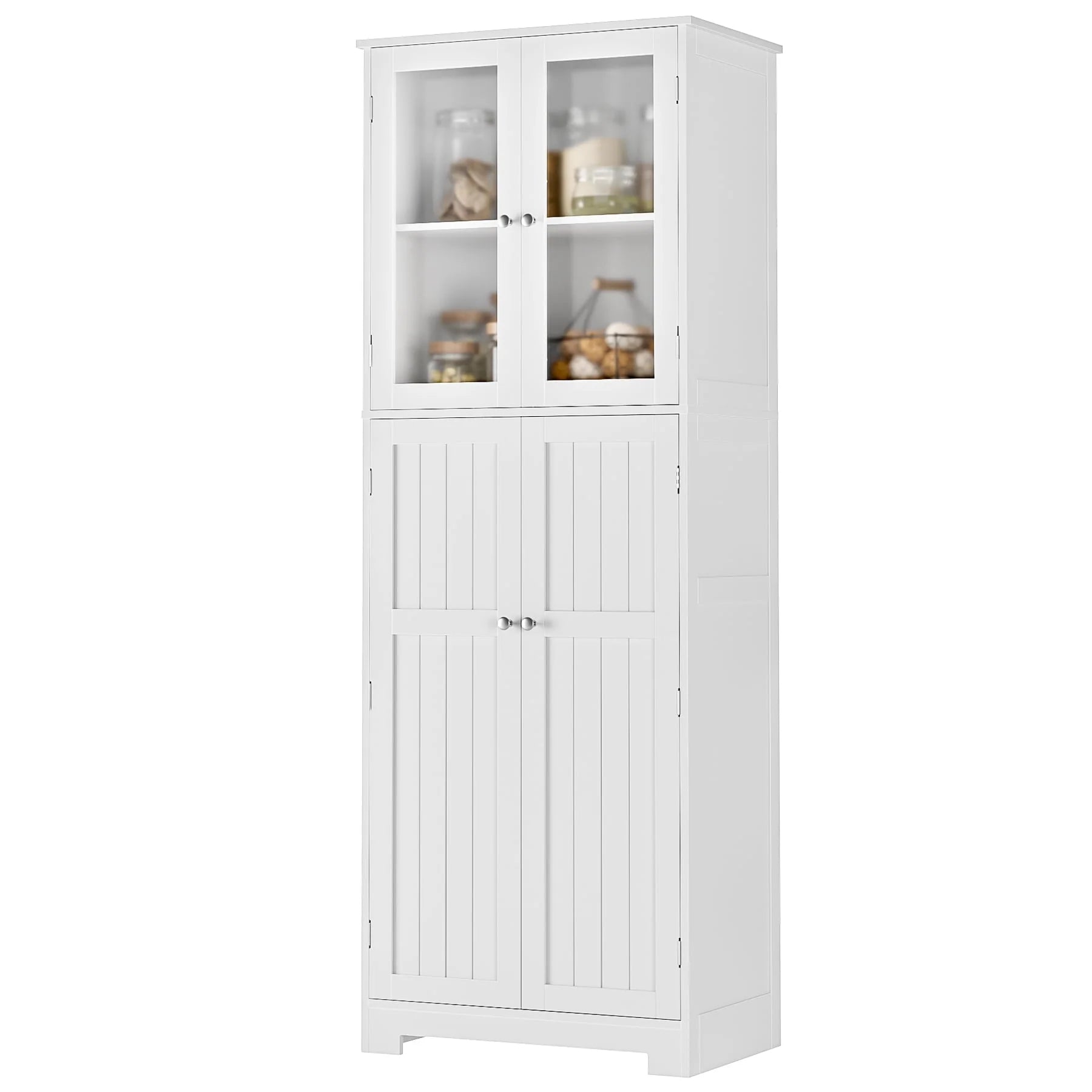 Homfa 67'' Farmhouse Kitchen Pantry Cabinet, Tall Storage Cabinet with Frosted Glass Doors for Dining Room, White