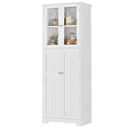 Homfa 67'' Farmhouse Kitchen Pantry Cabinet, Tall Storage Cabinet with Frosted Glass Doors for Dining Room, White
