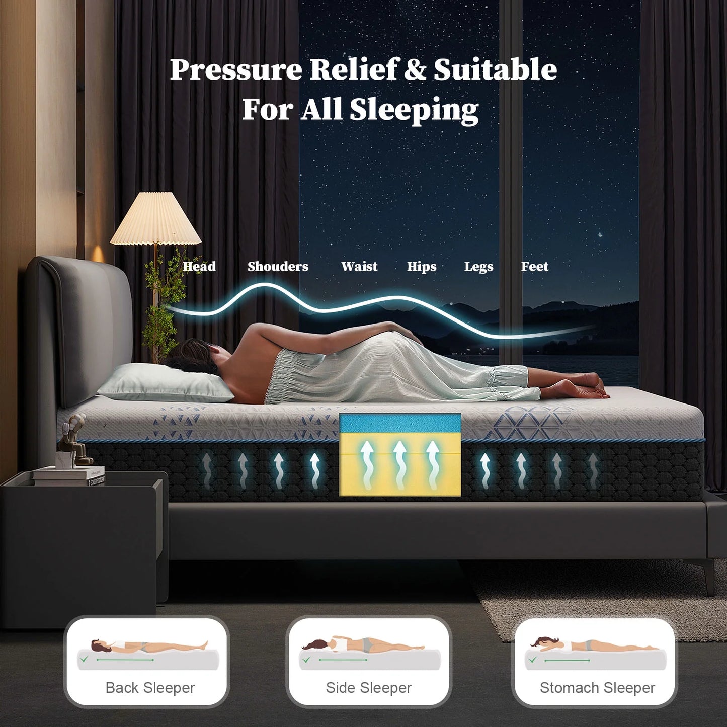 12 Inch Queen Green Tea Memory Foam Mattress for Cool Sleep & Pressure Relief, Bed in a Box, Removable Cover No Fiberglass, CertiPUR-US Certified