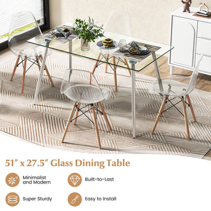 Gymax Modern Glass Dining Table Rectangular Dining Room Table W/Metal Legs For Kitchen Silver