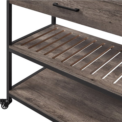 Topeakmart 3-Tier Rolling Kitchen Cart with Glass Holder and Power Outlets for Kitchen, Taupe Wood