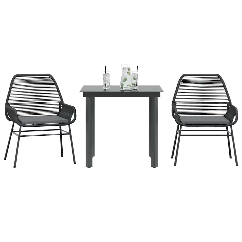 vidaXL 7 Piece Patio Dining Set with Cushions Black Poly Rattan Glass