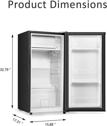 Seaoola Mini Fridge with Freezer, Single Door 4.4 Cu.Ft, Compact Mini Refrigerator, LED Light, Adjustable Thermostat, Removable Glass Shelves, Small Refrigerator for Dorm/Office/Bedroom(Black)