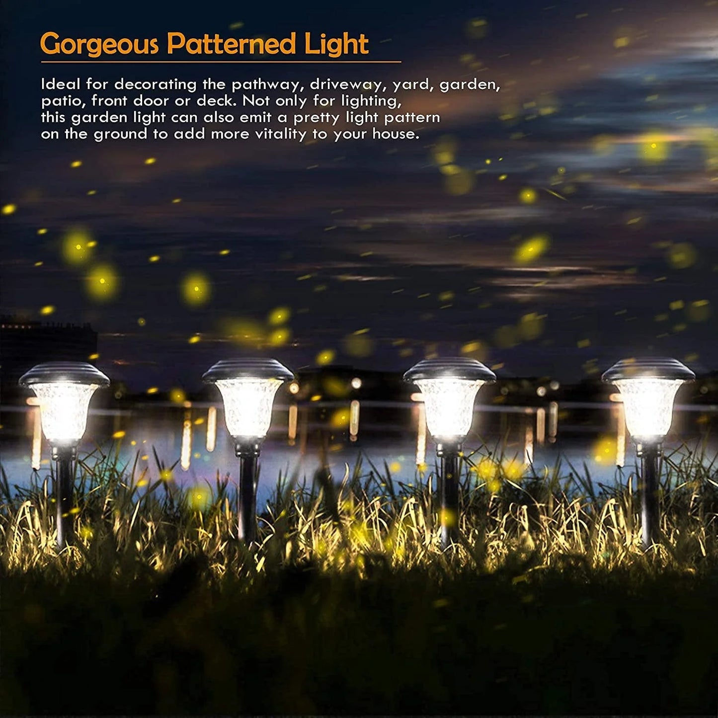 Outdoor Solar Pathway Lights 4 Pack Solar Lights for Yard Garden Decor Waterproof Glass Stainless Steel Auto-on/off Solar Landscape Lights for Lawn, Patio, Yard, Garden, Pathway, Driveway