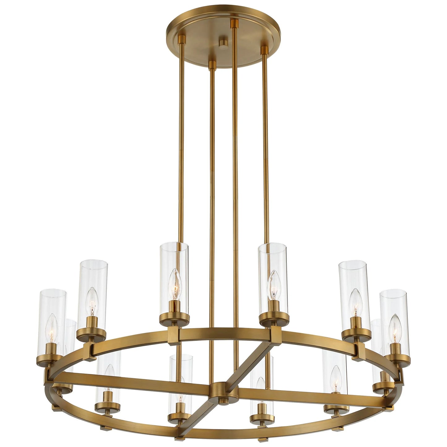 Stiffel Aron Brass Gold Wagon Wheel Chandelier 36" Wide Modern Clear Glass Shade 12-Light Fixture for Dining Room House Foyer Kitchen Island Entryway