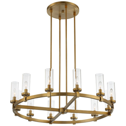 Stiffel Aron Brass Gold Wagon Wheel Chandelier 36" Wide Modern Clear Glass Shade 12-Light Fixture for Dining Room House Foyer Kitchen Island Entryway