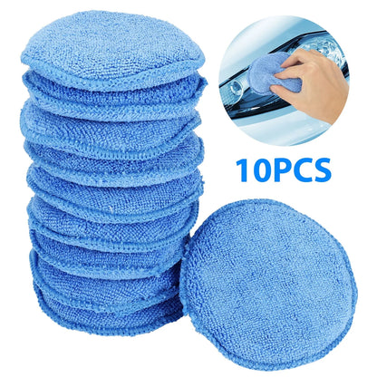 10pcs Microfiber Wax Applicator, EEEkit Ultra-Soft Microfiber Waxing Polish Car Applicator Pads, Foam Sponge Wax Applicator Pads for Cars Vehicle Glass Clean (Blue, 5" Diameter)