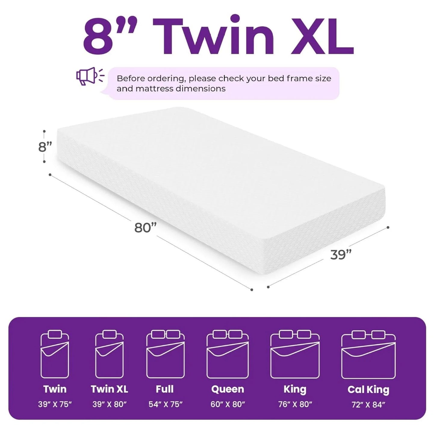 6/8/10/12 XL Cooling Gel Memory Foam Mattress for Cool Sleep Medium Firm Certified Mattress in a Box Pressure Relief Removable Cover No Fiberglass ( XL, 8 in)