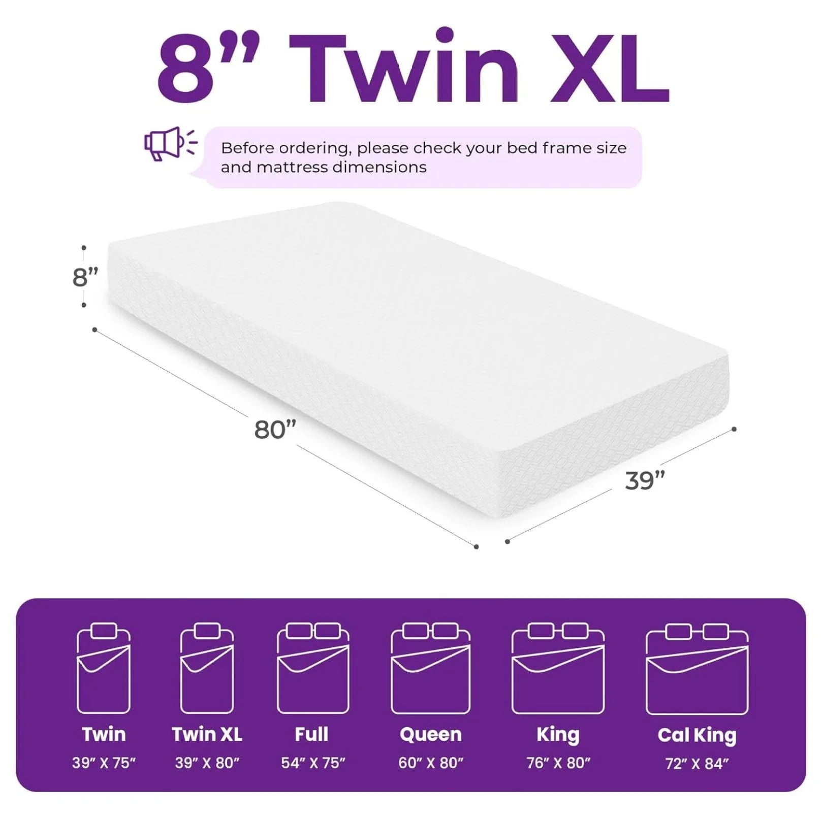 6/8/10/12 XL Cooling Gel Memory Foam Mattress for Cool Sleep Medium Firm Certified Mattress in a Box Pressure Relief Removable Cover No Fiberglass ( XL, 8 in)