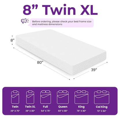 6/8/10/12 XL Cooling Gel Memory Foam Mattress for Cool Sleep Medium Firm Certified Mattress in a Box Pressure Relief Removable Cover No Fiberglass ( XL, 8 in)