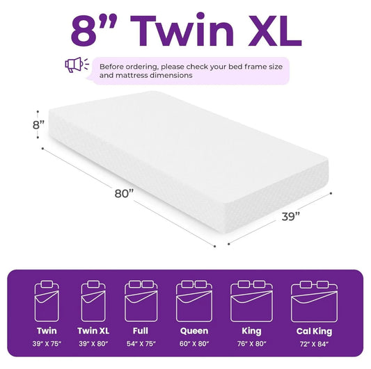 6/8/10/12 XL Cooling Gel Memory Foam Mattress for Cool Sleep Medium Firm Certified Mattress in a Box Pressure Relief Removable Cover No Fiberglass ( XL, 8 in)