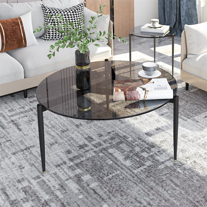Wisfor Round Tempered Glass Table Coffee Table Steel Novelty Legs for Bedroom Living Room, Gray