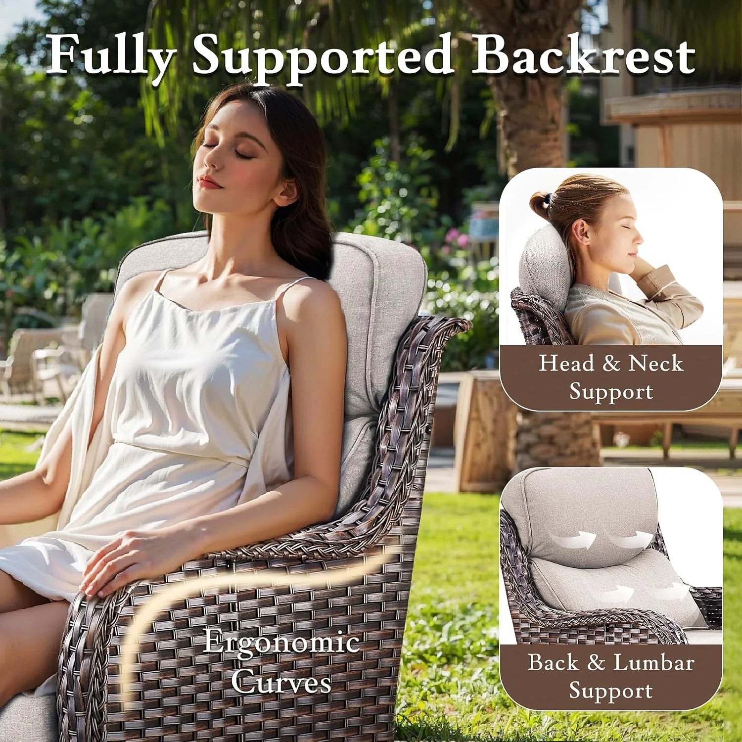 Bellefurn Luxury Outdoor Patio Furniture Set,Swivel Rocker Patio Chairs with 6-inch Thick Cushion,Patio Sofa and Glass Coffee Table,Outdoor Conversation Set for Porch, Deck, Yard