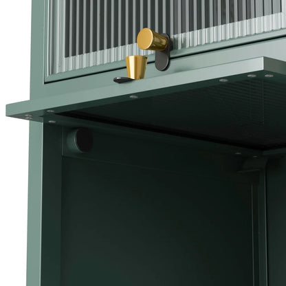 Hassch 4-Tier Display Case Storage Cabinet with Flip-Up Glass Doors, 60.62"H Iron Kitchen Pantry Cabinet Showcase Organizer Bookcase for Entryway Bedroom Bathroom Living Room, Dark Green