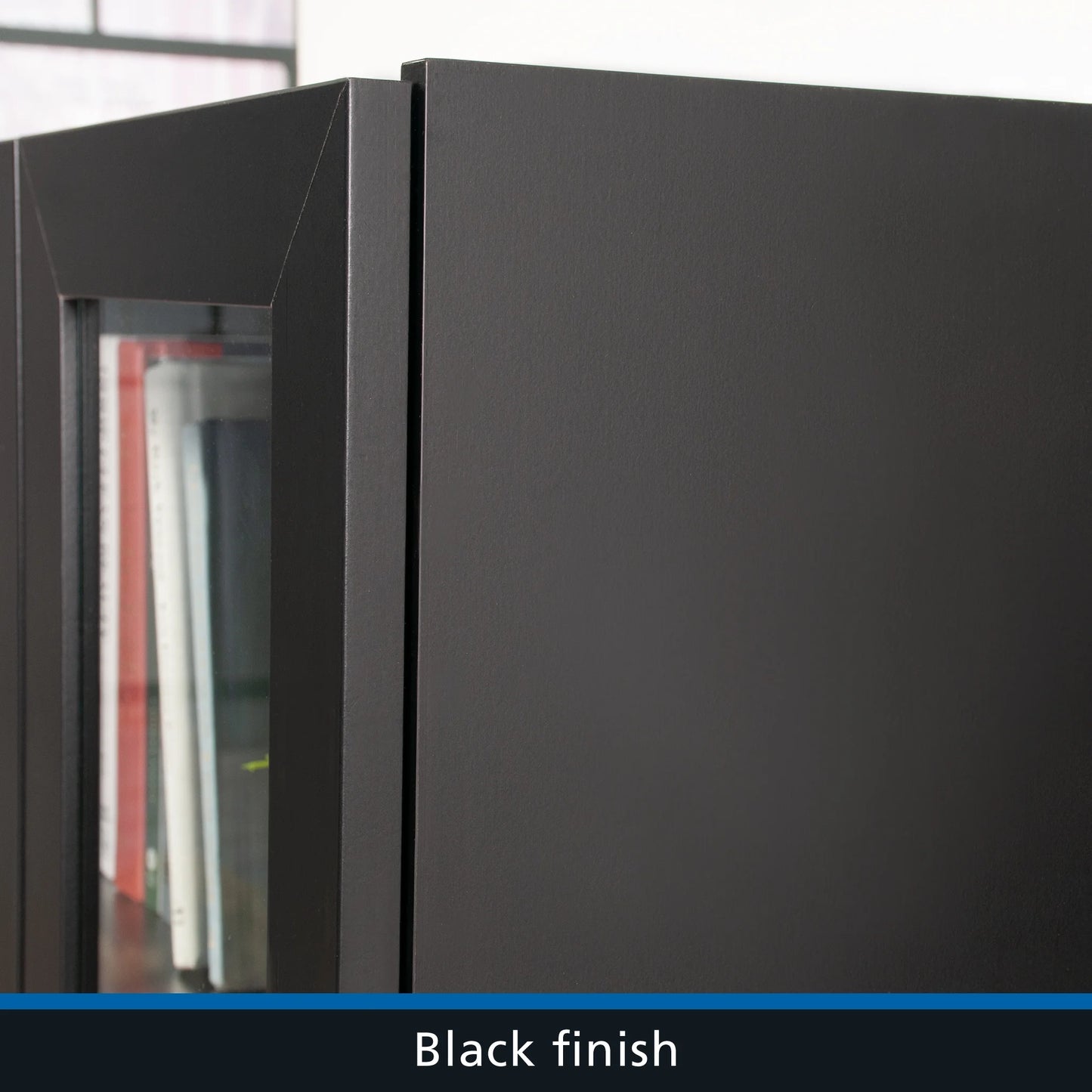 Mainstays Glass Door Storage Bookcase, Black Finish